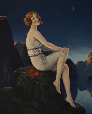 Art Deco Pin Up Calendar Blank Pretty Redhead Is Sitting On Top Of The World