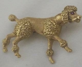 Vintage Antique 18k Yellow Gold Round Ruby Eye 3d Poodle Dog Pin Brooch Italy 7g