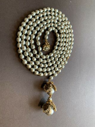Sign Miriam Haskell Huge Baroque Silver Pearls Rhinestone Necklace Jewelry 53”