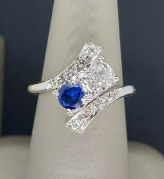 Vintage 14k 2 Stone 0.  30ctw Sapphire And 0.  73ctw Diamond Bypass Ring