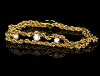 Unoaerre Vintage Estate Natural 3/4ctw Diamond 14k Gold Rope Chain Bracelet