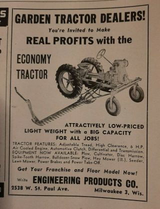 1947 Economy Tractor Ad Engineering Products Co