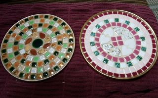 2) Vtg Mosaic 6.  5 " Tile Trivets Round - Home Decor Kitchen,  Quality Items -