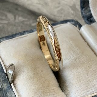 Antique 18ct Yellow Gold And Platinum Engraved Chased Wedding Ring Band Ukl