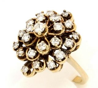 Vintage 14k Yellow Gold Cluster Ring With Diamonds Size 6.  25