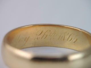 ANTIQUE CIVIL WAR 1865 SOLID 18K GOLD WEDDING BAND RING Washington MAY 26 1865 3
