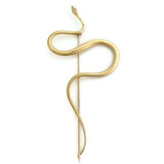 Vintage Cognac Diamond Long Snake Brooch Pin 18k Yellow Gold,  20.  47 Gr