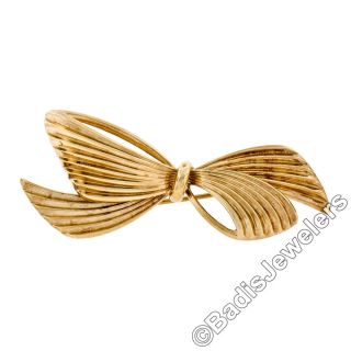 Vintage Germany Tiffany & Co.  14k Yellow Gold Grooved Textured Bow Ribbon Brooch