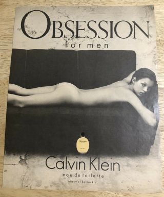 Kate Moss Nude - Obsession For Men Calvin Klein Eau De Toilette - 1994 Print Ad