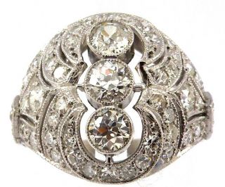 Imposing Art Deco Platinum With Diamond Ring.  2.  96 Ctw