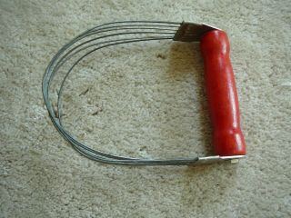 Androck Vintage Red Wood Handle Wire Loop Dough Blender - Old Kitchen Utensil