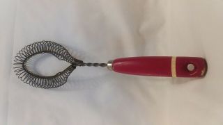 Vintage Red Wood Handle Wire Coil Whip Whisk