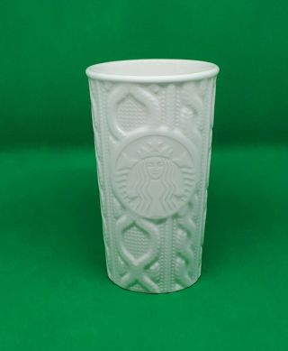 Starbucks Tumbler White Cable Knit 2016 Ceramic Travel Tumbler W/o Lid 10 Oz