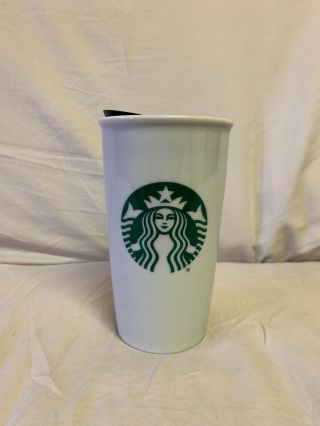 Starbucks 12oz White Ceramic Travel Tumbler Coffee Mug To Go Cup Sealable Lid