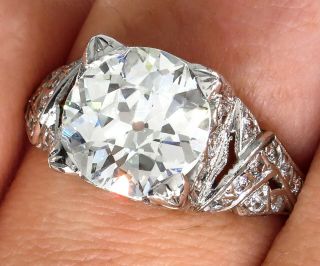 Gia 3.  14ct Antique Edwardian Deco Old European Diamond Solitaire Engagement Ring