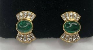 Fine Emerald And Diamond Earrings In 18k Yellow Gold Emerald Cabochon
