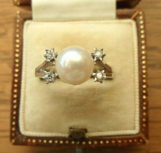 Vintage Jewellery French 18ct White Gold Pearl And Diamond Ring