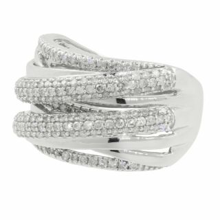 Ladies Estate 14k White Gold Round - Cut Diamond Twist Ribbon Band Ring - 2.  66ctw