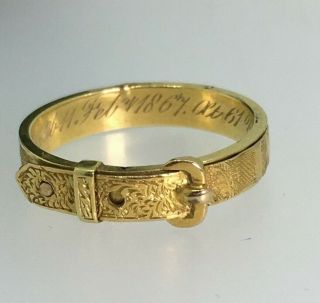 Antique 18k Gold Mourning Belt Buckle Ring.  London C1867,  In Memory Of J Ogilvie