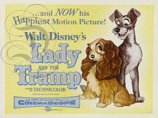 Plaque Alu Reproduisant Une Affiche Cinema Belle Clochard Lady Tramp 1955 Chien