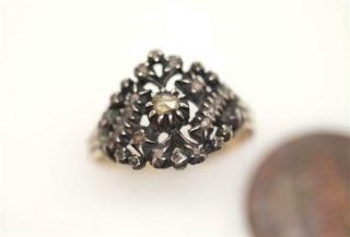 Pretty Antique 9k Gold & Silver Rose Cut Diamond Cluster Ring C1840