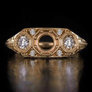 Vintage Diamond 5mm 1/2ct Round Semi - Mount 3 Stone Engagement Ring 14k Rose Gold