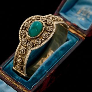 Antique Vintage Art Nouveau Sterling 800 Silver Gold French Onyx Bangle Bracelet