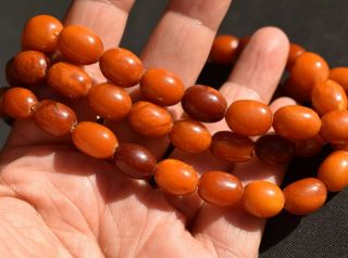 Antique Natural Butterscotch Baltic Egg Yolk Amber Necklace Olive Beads 31 Inch