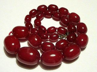 Antique Art Deco Cherry Amber Bakelite Bead Necklace - 72 Grams - Bead 3 X 2 Cm