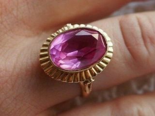 Rare Vintage Ussr Russian Soviet Rose Gold 583 14k Ring Marquise Pink Stone