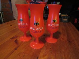 Set Of 5 Bacardi Gras Plastic Hurricane Glasses - 4 Red & 1 White - Mardi Gras