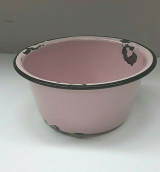Vintage Pink Black Enamel Ware Dish Pot/pan 5 " Decor