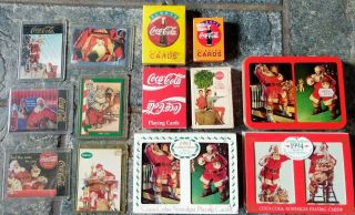 10 Decks Playing & Trading (6) Cards Vtg Coca Cola Christmas Tins