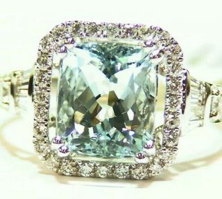 3.  84ct 14k Gold Natural Aquamarine Cut White Diamond Vintage Engagement Ring