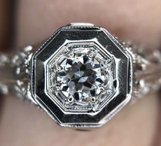 Art Deco Filligree.  25ct Old European Cut Diamond Engagement Ring Circa 1920 