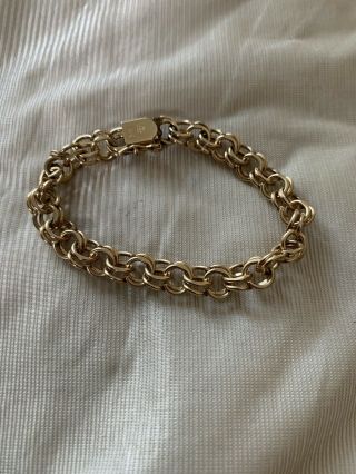 Vintage 14k Gold Double Link Charm Bracelet 7”