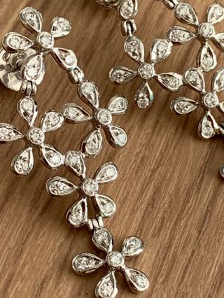 Pair Large Heavy 18ct White Gold Diamond Flower Drop Earrings 1.  65 Carat