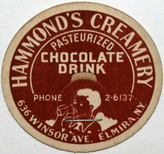Vintage Milk Bottle Cap Hammonds Creamery Chocolate Boy Pictured Elmira York