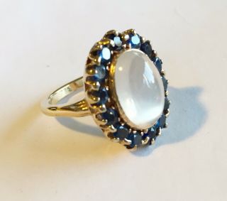 Antique Art Nouveau 14k Moonstone And Sapphire Ring