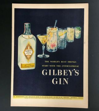 1942 Gilbey’s Gin Advertisement Cocktail Drink Glasses Vintage Gilbeys Print Ad