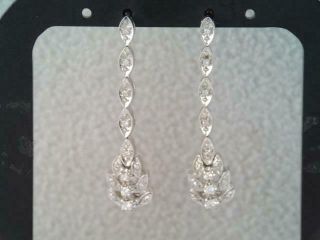 Stunning Art Deco Long 14k Solid White Gold & Diamond Dangle Earrings Elegant