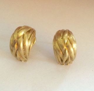 Exquisite Vintage 18k Solid Gold Brushed Finish French Clip Back Earrings 13,  Gm