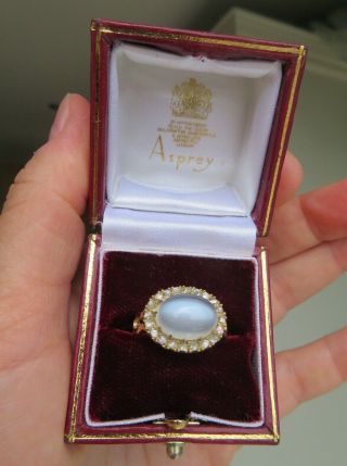 Antique Victorian Moonstone Cat ' s Eye Rose Cut Diamonds 18ct Gold Ring size M 3