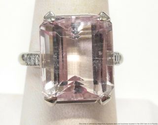 15.  40ct Morganite Diamond Ring 8.  5gram Heavy 14k White Gold Vintage Size 8.  75