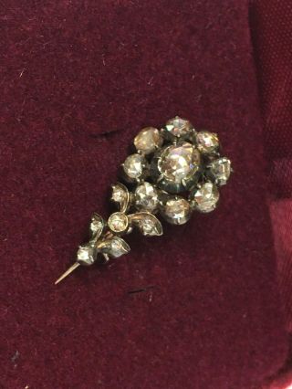 Vintage European Old Mine Rose Cut Diamond Pin Flower