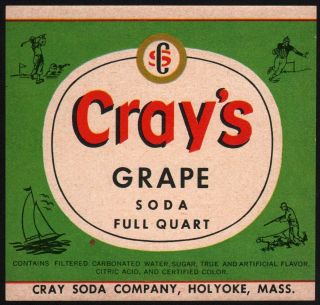 Vintage Soda Pop Bottle Label Crays Grape Soda Sports Pictures Holyoke Ma N -
