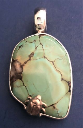 One Of A Kind Stephen Dweck Sterling Silver Scarab And Turquoise Pendant