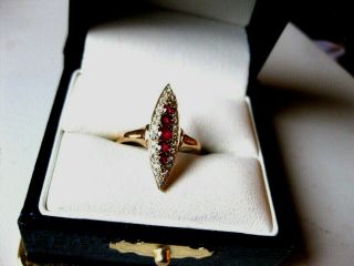 Antique Victorian 14k Yellow Gold Ring:natural Rubies & Diamonds,  Late 19c.