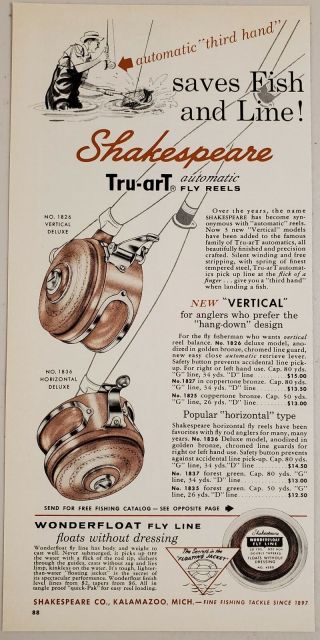1960 Print Ad Shakespeare Tru - Art Automatic Fly Fishing Reels Kalamazoo,  Mi