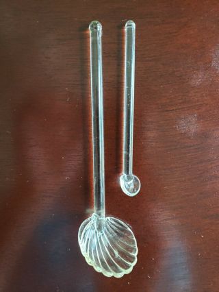 Clear Glass Clam Shell Spoon & Glass Salt Cellar Spoon